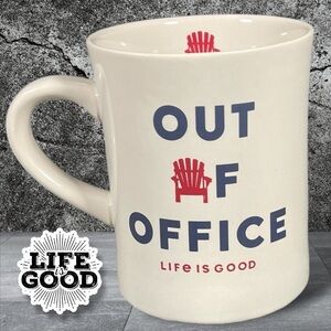 Life is Good Adirondack Out of Office Beach Vacation Diner Mug Red White & Blue